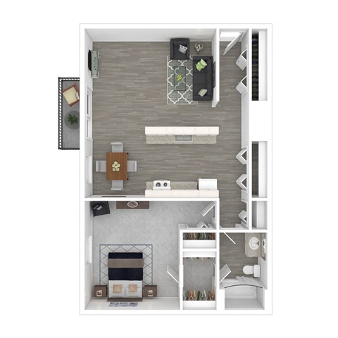 Floor plan for 1 bed, 1 bath, 770 sqft